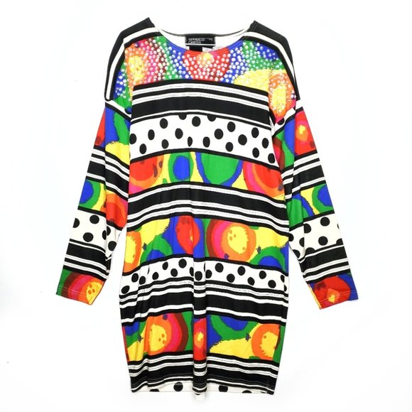 Vintage Spree Dress 1992 90s Rainbow Polka Dot VTG